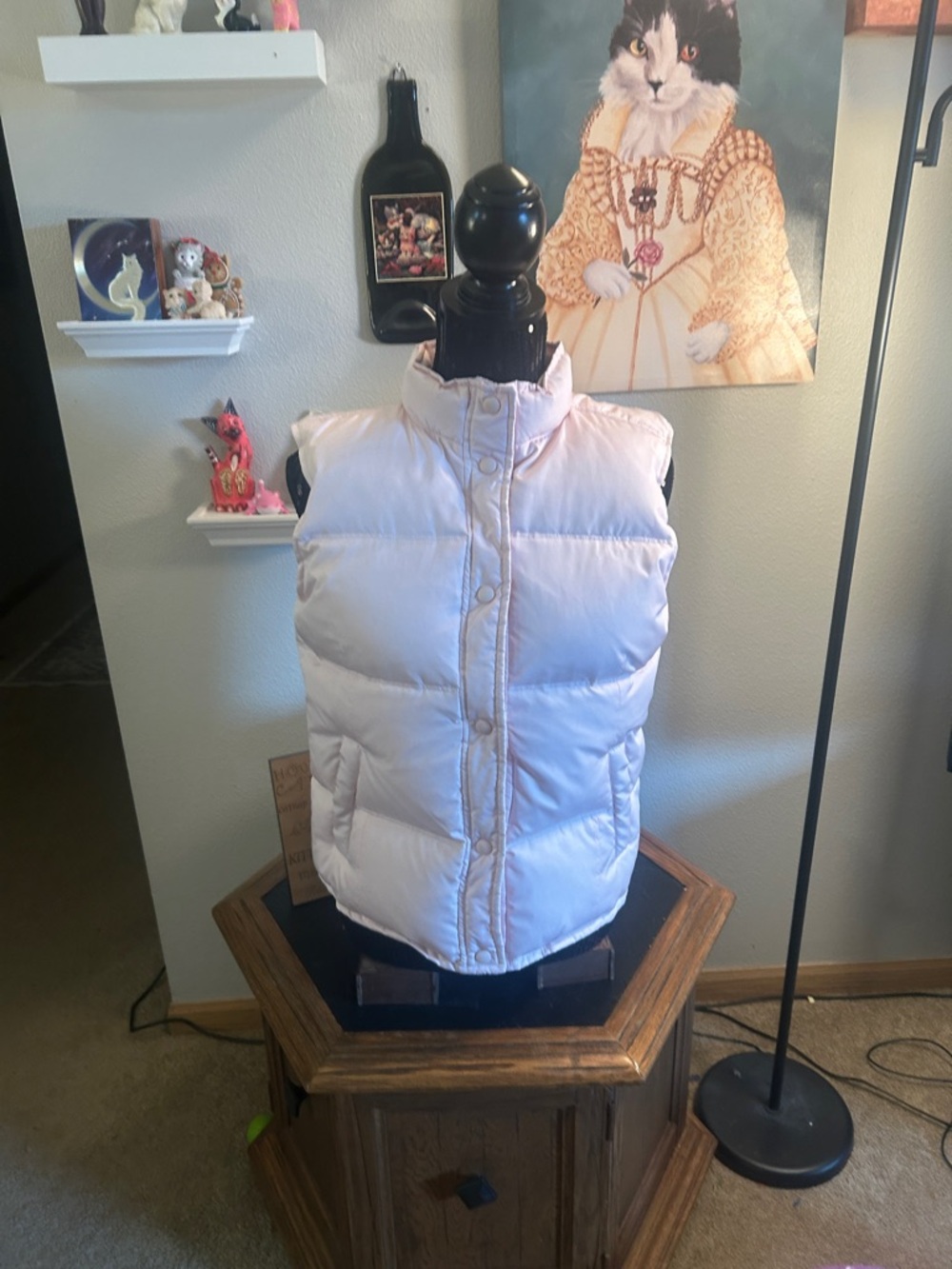 Women's Light Pink Quilted Puffer Vest with High Collar